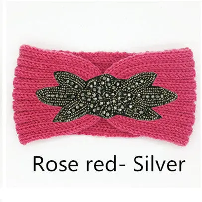 Boho Shiny Knitted Wool Headband For Women Girls Beaded Flower Turban Headbands Headwrap Winter Ear Warmer Hair Accessories 9