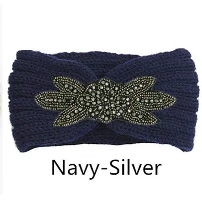 Boho Shiny Knitted Wool Headband For Women Girls Beaded Flower Turban Headbands Headwrap Winter Ear Warmer Hair Accessories 14