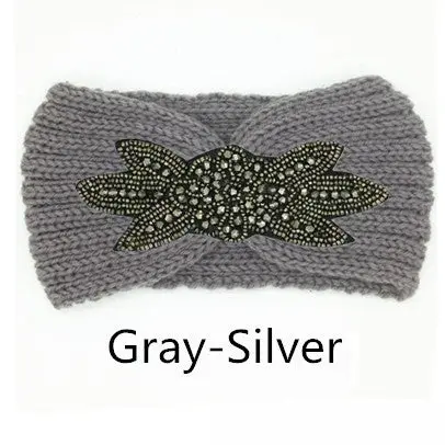 Boho Shiny Knitted Wool Headband For Women Girls Beaded Flower Turban Headbands Headwrap Winter Ear Warmer Hair Accessories 12