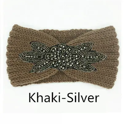 Boho Shiny Knitted Wool Headband For Women Girls Beaded Flower Turban Headbands Headwrap Winter Ear Warmer Hair Accessories 14