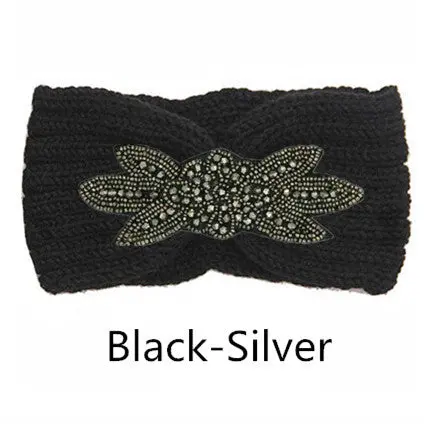 Boho Shiny Knitted Wool Headband For Women Girls Beaded Flower Turban Headbands Headwrap Winter Ear Warmer Hair Accessories 13