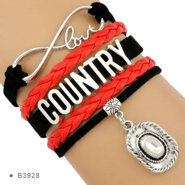Country Boy Girl Cowboy Cowgirl Hat Boots Infinity Charm Bracelets Antique Silver Handmade Adjustable Jewelry Women Men Gift 7