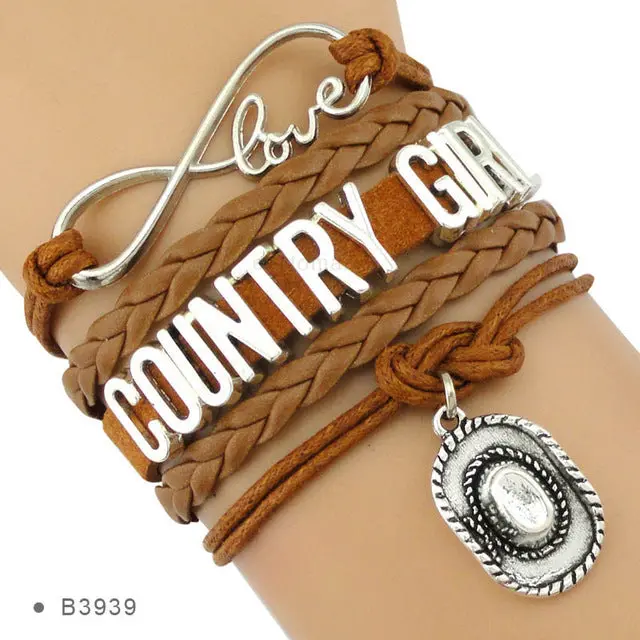 Country Boy Girl Cowboy Cowgirl Hat Boots Infinity Charm Bracelets Antique Silver Handmade Adjustable Jewelry Women Men Gift 8