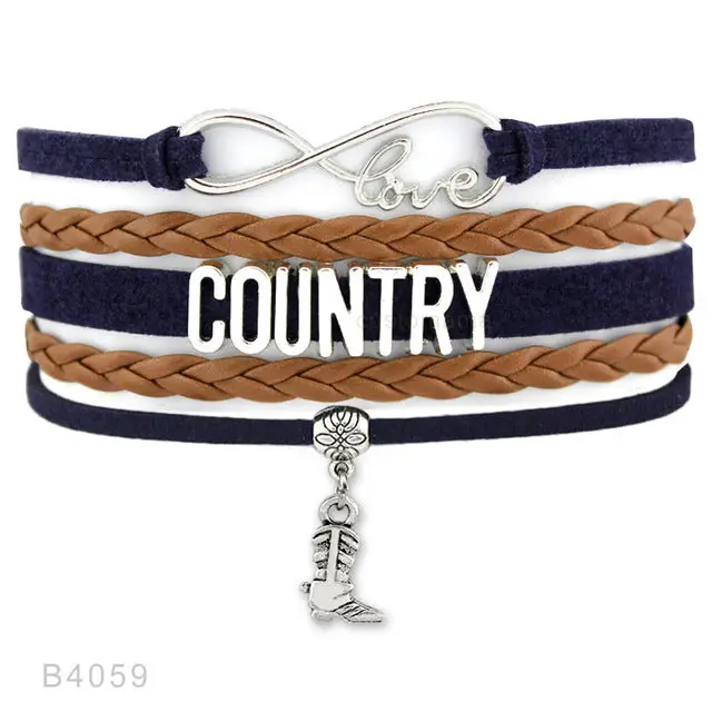 Country Boy Girl Cowboy Cowgirl Hat Boots Infinity Charm Bracelets Antique Silver Handmade Adjustable Jewelry Women Men Gift 8