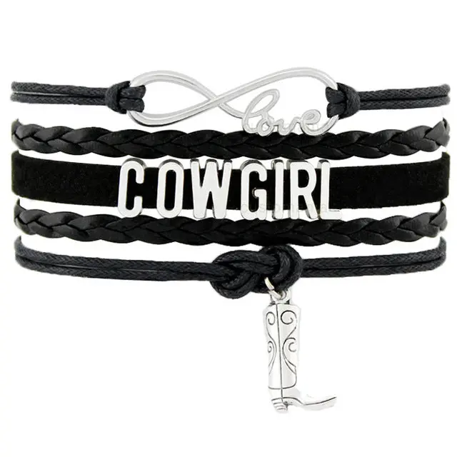 Country Boy Girl Cowboy Cowgirl Hat Boots Infinity Charm Bracelets Antique Silver Handmade Adjustable Jewelry Women Men Gift 2
