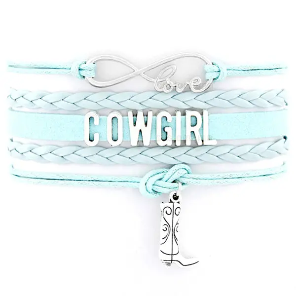 Country Boy Girl Cowboy Cowgirl Hat Boots Infinity Charm Bracelets Antique Silver Handmade Adjustable Jewelry Women Men Gift 3
