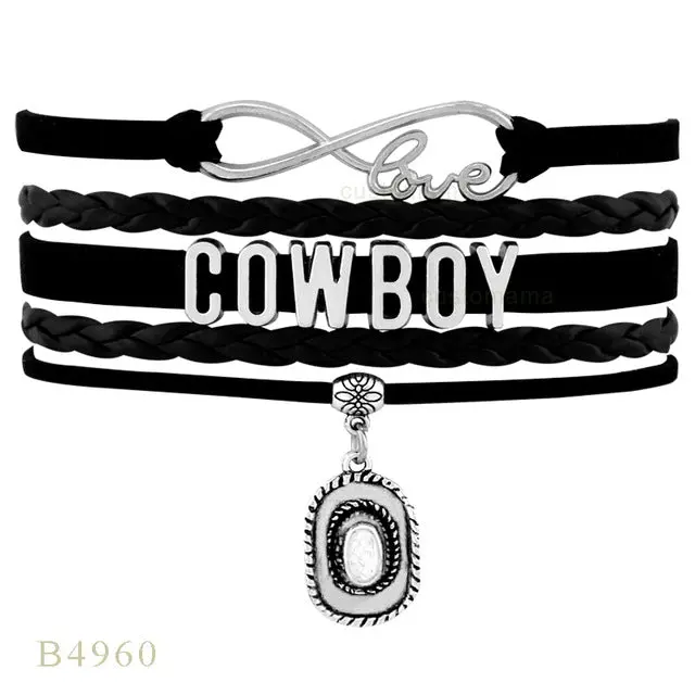 Country Boy Girl Cowboy Cowgirl Hat Boots Infinity Charm Bracelets Antique Silver Handmade Adjustable Jewelry Women Men Gift 5