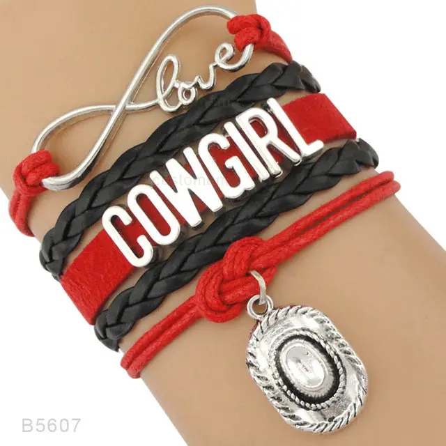 Country Boy Girl Cowboy Cowgirl Hat Boots Infinity Charm Bracelets Antique Silver Handmade Adjustable Jewelry Women Men Gift 7