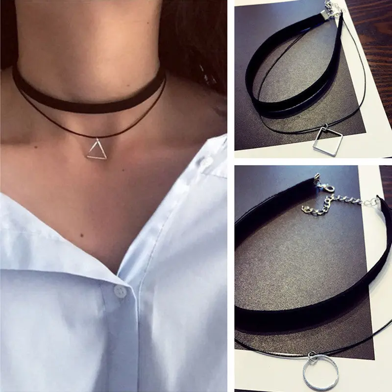 Gothic Lolita Punk Triangle Choker Necklace Black Velvet Steampunk Tattoo Necklaces Torques Jewellery Clavicle Colar Bijoux Hot 1