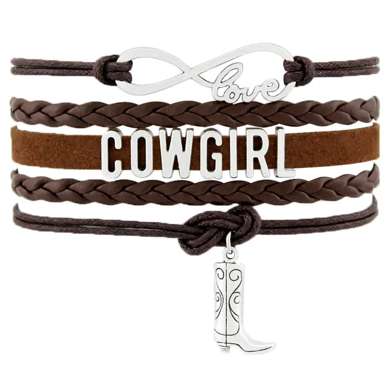 Cowgirl Country Boy Girl Cowboy Hat Boots Infinity Charm Bracelets Antique Silver Handmade Adjustable Jewelry Women Men Gift 1