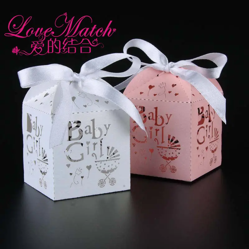 50Pcs Lovely Pink And White Baby Girl Laser Cut Gift Box Baby Shower Birthday Party Decorations Kids Party Supplies Candy Box 1
