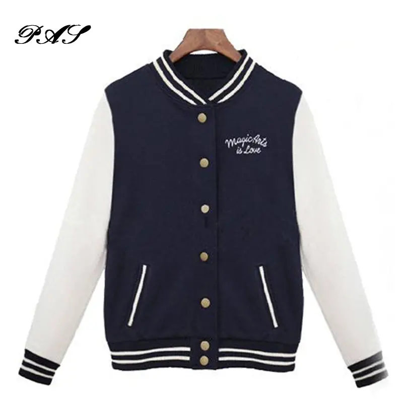 2017 New Autumn Winter Coat Splice Sleeves Baseball Jacket Casacos Femininos College Jackets Harajuku Style Women Bomper Jacket 1