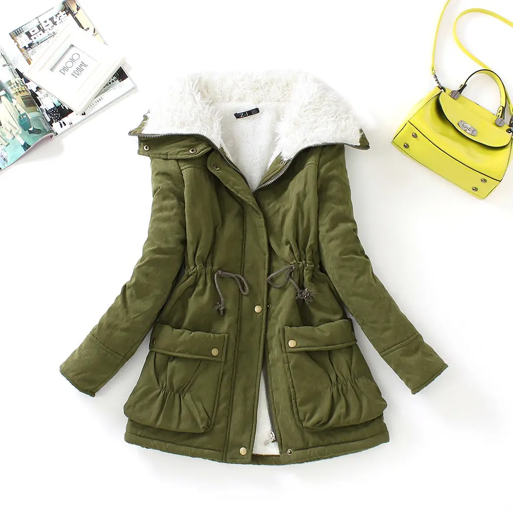 Ftlzz New Autumn Winter Women Cotton Coats Medium Long Wadded Slim Jacket Thermal Warm Parkas Casual Quilt Overcoat 1