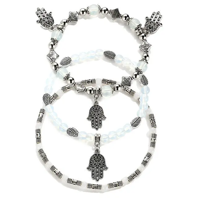 17Km 3Pcs Vintage Hamsa Hand Bracelets & Bangles For Women Femme Stone Beads Charm Diy Love Bracelet Bijoux Ethnic Boho Jewelry 1