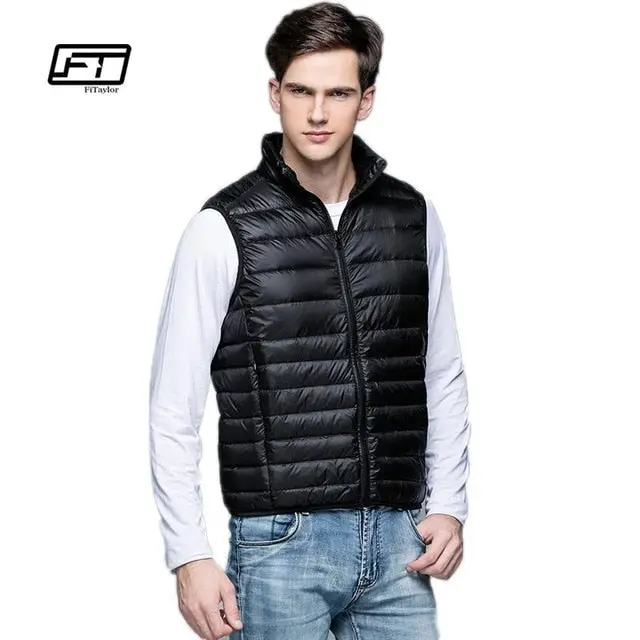 Fitaylor New Winter Men Down Vest Ultra Light 90% White Duck Down Outwear Sleeveless Warm Slim Waistcoat Black Wine Red 9