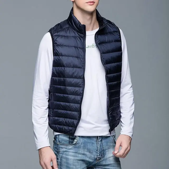 Fitaylor New Winter Men Down Vest Ultra Light 90% White Duck Down Outwear Sleeveless Warm Slim Waistcoat Black Wine Red 7