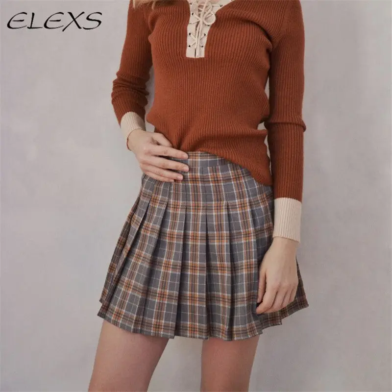 Elexs Women Fashion Summer High Waist Pleated Skirt Wind Cosplay Plaid Skirt Kawaii Female Mini Skirts Short Under It 1119 1