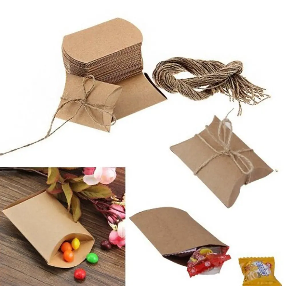 50Pcs Cute Kraft Paper Pillow Favor Box Wedding Party Favour Gift Candy Boxes Home Party Birthday Supply 1
