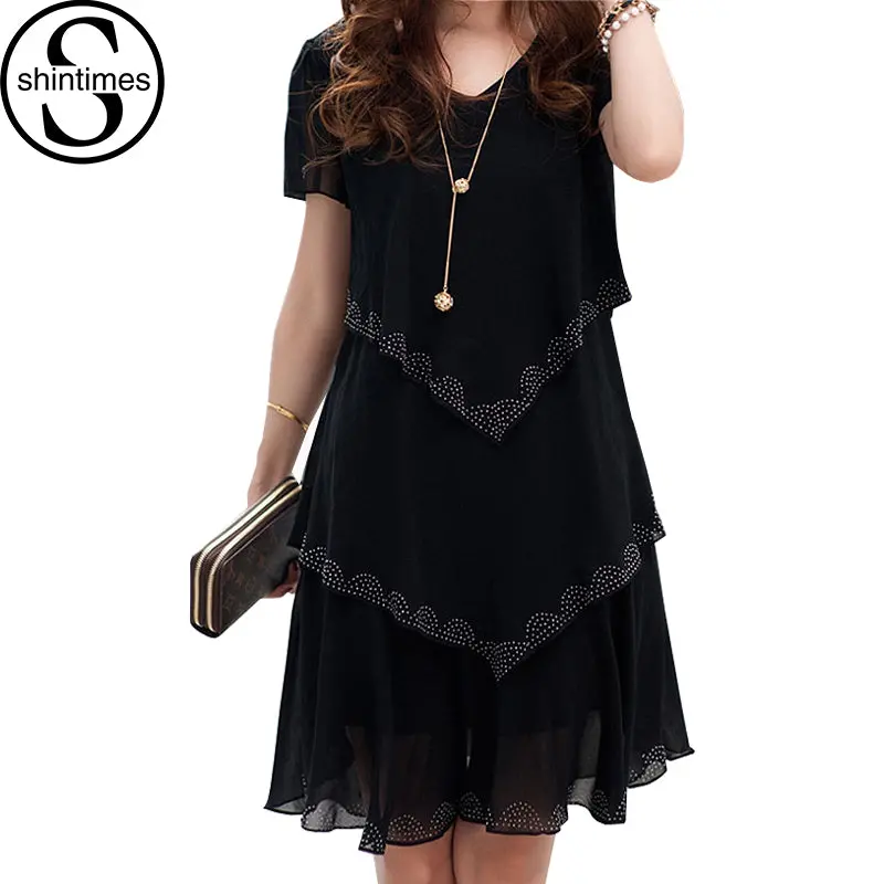 5Xl Plus Size Women Clothing 2018 Chiffon Dress Summer Dresses Party Short Sleeve Casual Vestido De Festa Blue Black Robe Femme 1
