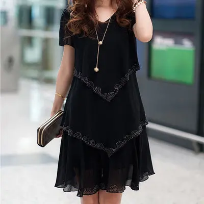 5Xl Plus Size Women Clothing 2018 Chiffon Dress Summer Dresses Party Short Sleeve Casual Vestido De Festa Blue Black Robe Femme 3