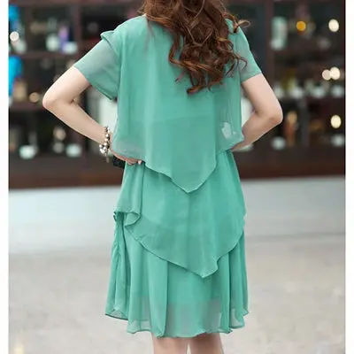 Stylish 5XL plus size chiffon dress for women—perfect for summer, parties, or casual wear; features short sleeves and a chic blue-and-black design. - Image 3