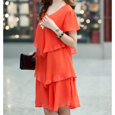 Stylish 5XL plus size chiffon dress for women—perfect for summer, parties, or casual wear; features short sleeves and a chic blue-and-black design. - Image 5