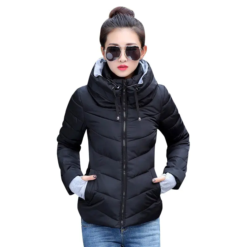 2018 Winter Jacket Women Plus Size Womens Parkas Thicken Outerwear Solid Hooded Coats Short Female Slim Cotton Padded Basic Tops 1