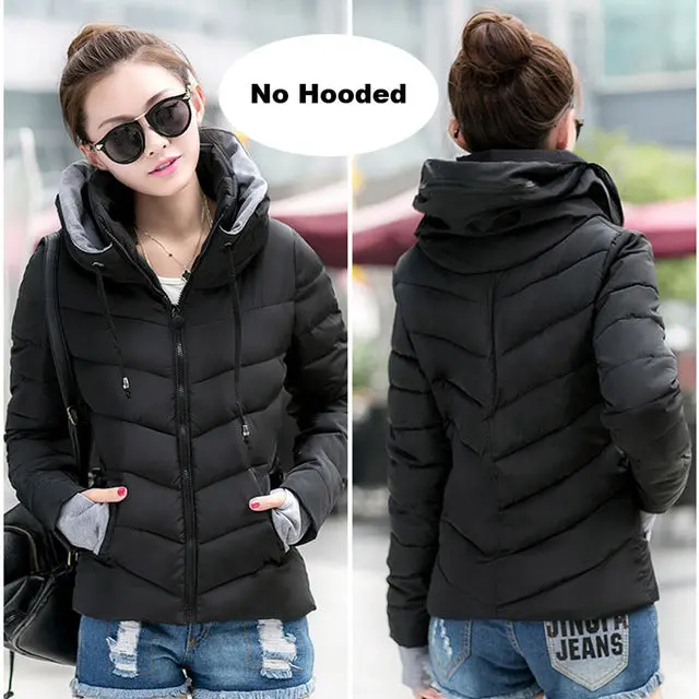 2018 Winter Jacket Women Plus Size Womens Parkas Thicken Outerwear Solid Hooded Coats Short Female Slim Cotton Padded Basic Tops 6