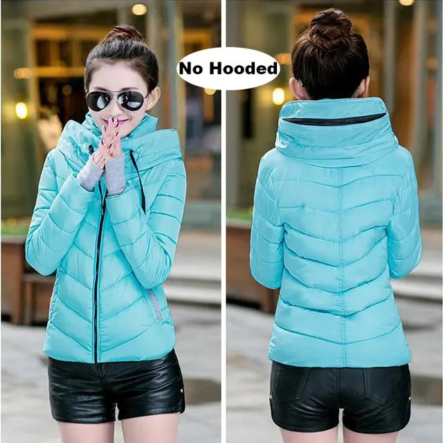 2018 Winter Jacket Women Plus Size Womens Parkas Thicken Outerwear Solid Hooded Coats Short Female Slim Cotton Padded Basic Tops 11
