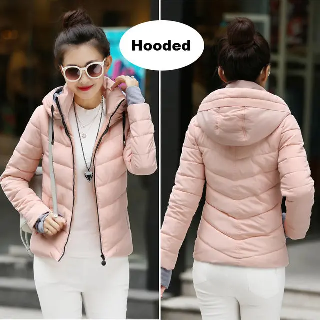 2018 Winter Jacket Women Plus Size Womens Parkas Thicken Outerwear Solid Hooded Coats Short Female Slim Cotton Padded Basic Tops 17