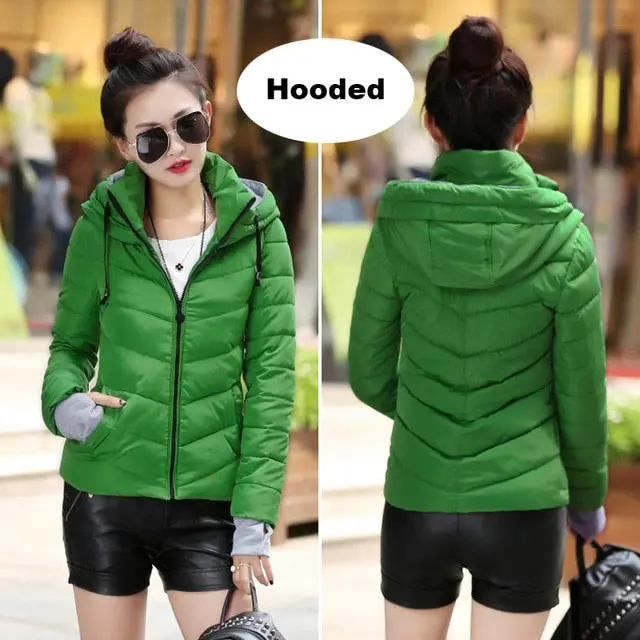 2018 Winter Jacket Women Plus Size Womens Parkas Thicken Outerwear Solid Hooded Coats Short Female Slim Cotton Padded Basic Tops 18
