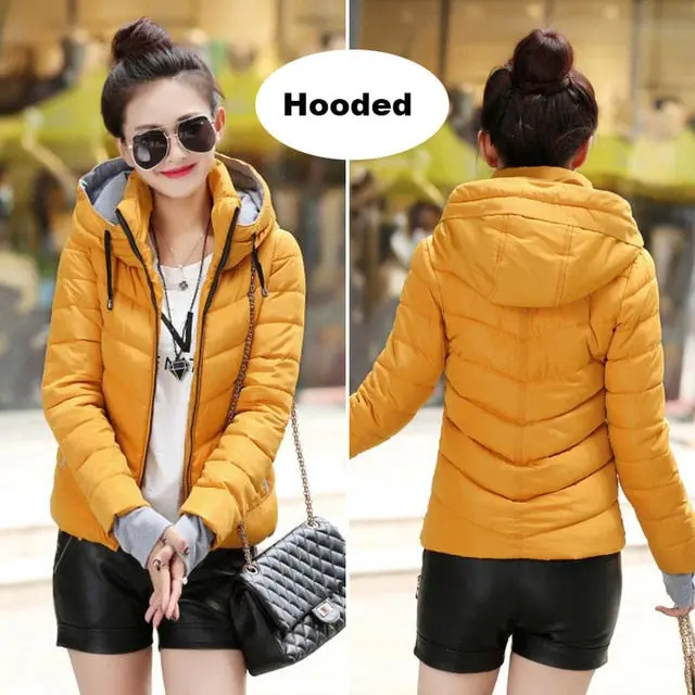 2018 Winter Jacket Women Plus Size Womens Parkas Thicken Outerwear Solid Hooded Coats Short Female Slim Cotton Padded Basic Tops 15