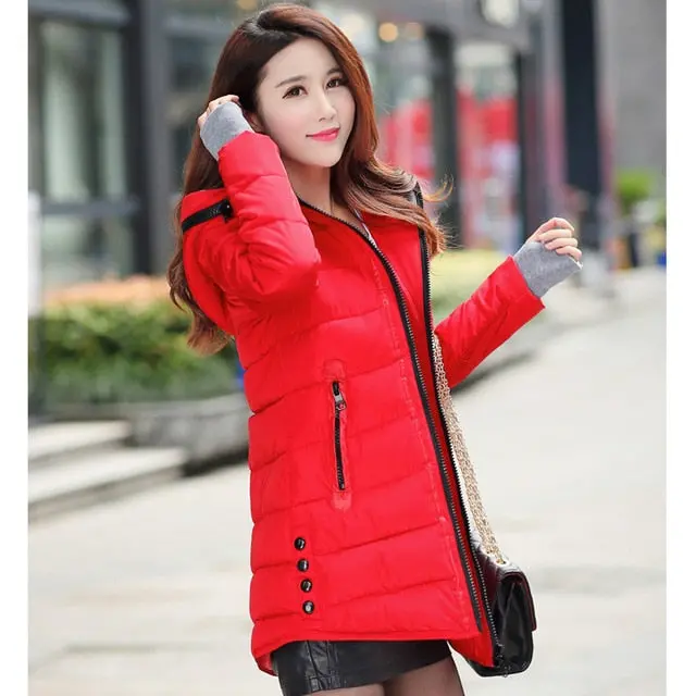 2018 Women Winter Hooded Warm Coat Plus Size Candy Color Cotton Padded Jacket Female Long Parka Womens Wadded Jaqueta Feminina 11