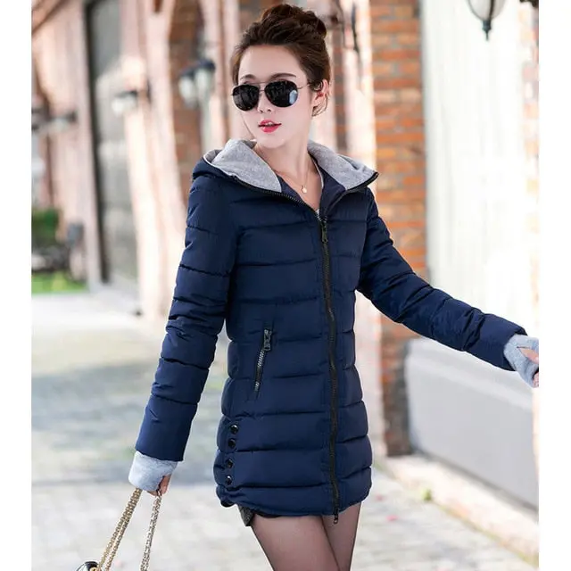 2018 Women Winter Hooded Warm Coat Plus Size Candy Color Cotton Padded Jacket Female Long Parka Womens Wadded Jaqueta Feminina 7