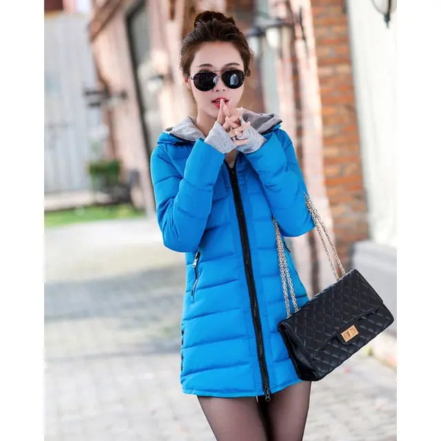 2018 Women Winter Hooded Warm Coat Plus Size Candy Color Cotton Padded Jacket Female Long Parka Womens Wadded Jaqueta Feminina 4