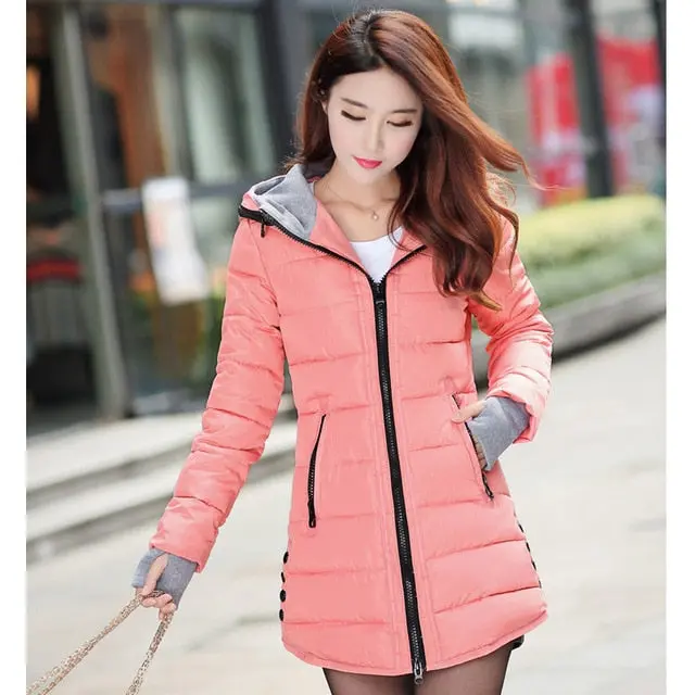 2018 Women Winter Hooded Warm Coat Plus Size Candy Color Cotton Padded Jacket Female Long Parka Womens Wadded Jaqueta Feminina 10