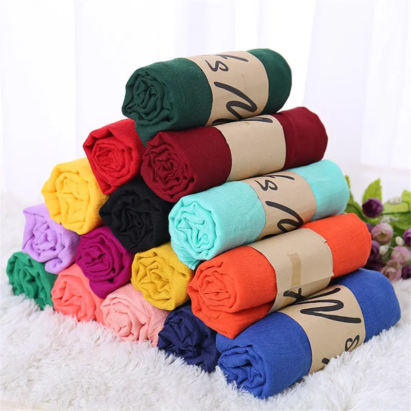 Tieset Linen Scarves Solid Color Cape Shawl Ultra Luxury Brand Muslim Hijab Muffler Scarf Candy Color Womens Scarves 60X180cm 1