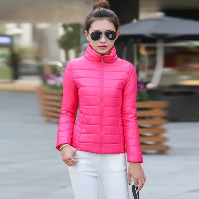 Stylish lightweight winter jacket for women featuring cheerful candy colors, a cropped parka silhouette, and cozy cotton insulation—perfect for transitional seasons. - Image 5