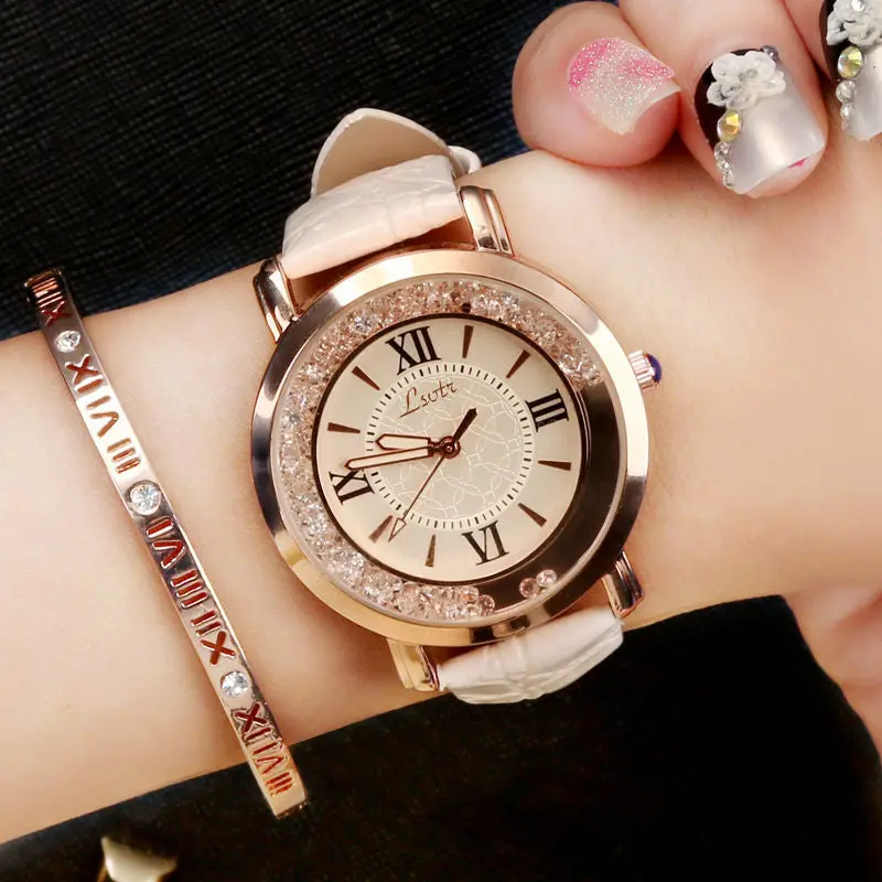 Hot Luxury Brand Diamond Fashion Rhinestone Watch Leather Casual Dress Women's Quartz-Watch Crystal Ladies Wristwatch Drop Ship 1