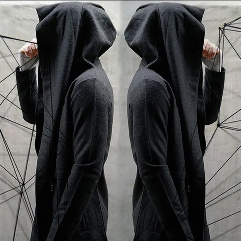 Cool New 2018 Men Hooded Cardigan Black Gown Sudaderas Hombre Hip Hop Hoodies Cloak Jackets Trench Gothic Punk Outerwear Coats 1