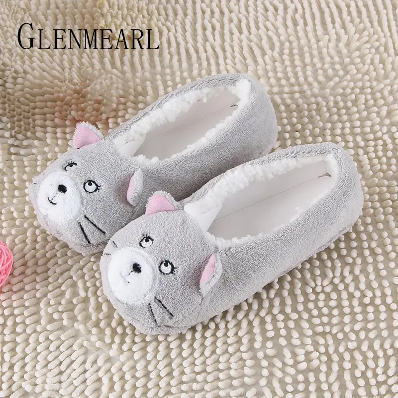 2018 New Warm Flats Soft Sole Women Indoor Floor Slippers/Shoes Animal Shape White Gray Cows Pink Flannel Home Slippers 6 Color 1