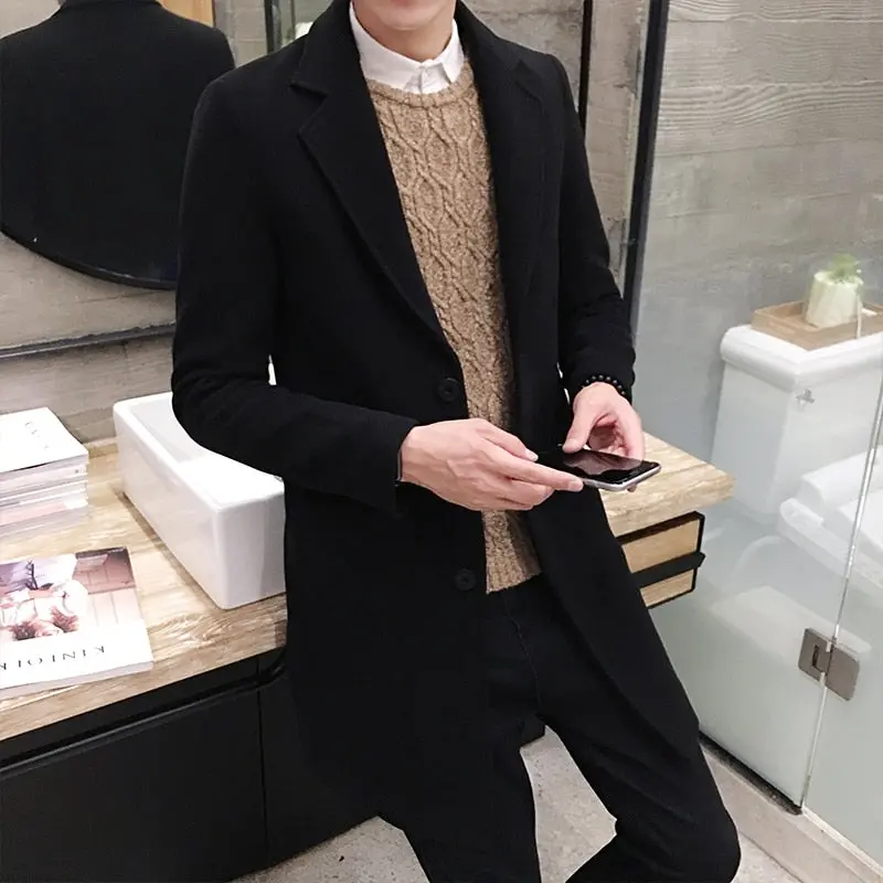 2018 New Winter Wool Coat Men Leisure Long Sections Woolen Coats Men's Pure Color Casual Fashion Jackets / Casual Men Overcoat 1