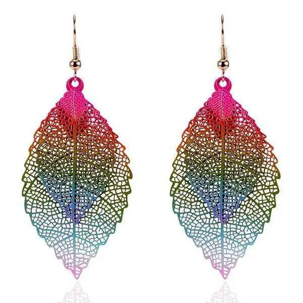 Find Me 2018 Fashion Luxury Boho Double Color Leaf Dangle Earrings Vintage Leaves Long Tassels Drop Earring For Women Jewelry 1