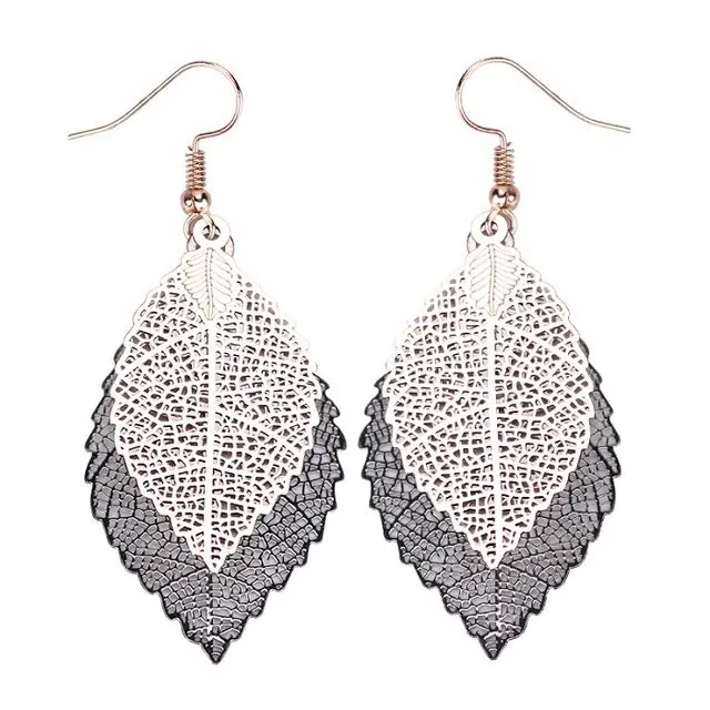 Find Me 2018 Fashion Luxury Boho Double Color Leaf Dangle Earrings Vintage Leaves Long Tassels Drop Earring For Women Jewelry 2