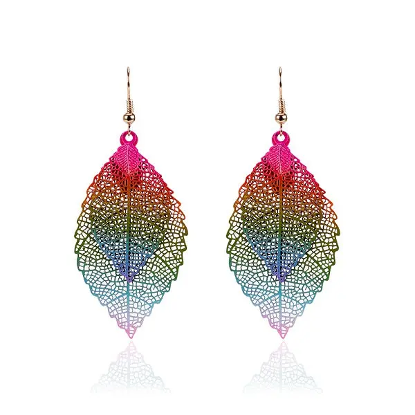Find Me 2018 Fashion Luxury Boho Double Color Leaf Dangle Earrings Vintage Leaves Long Tassels Drop Earring For Women Jewelry 5
