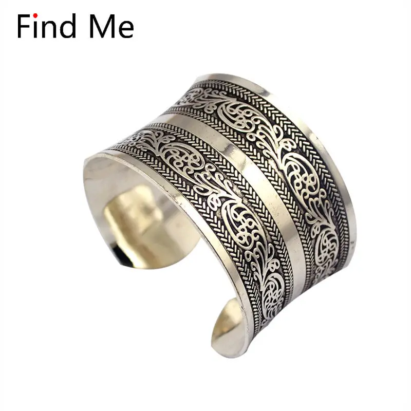 Find Me 2018 Brand Fashion Vintage Curved Ethnic Cuff Bracelet Punk Boho Statement Bangles Letter Bracelet Bangle Women Jewelry 1