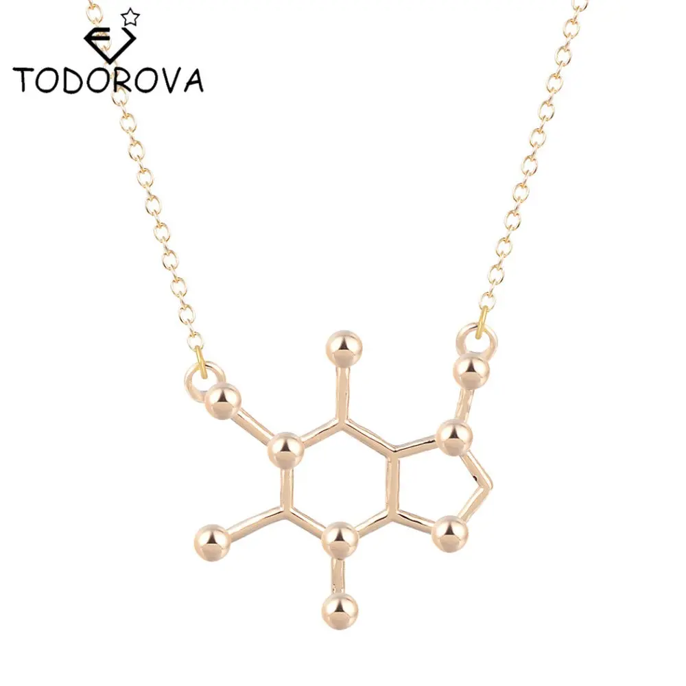 Todorova Gothic Minimalist Caffeine Necklace Gold Silver Molecule Pendant Chemistry Charm Anniversary Graduation Bridesmaid Gift 1