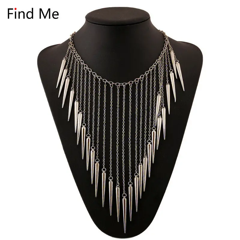 Find Me 2018 Brand Fashion Punk Rivet Power Boho Long Tassels Collar Choker Necklace Vintage Chain Choker Necklace Women Jewelry 1
