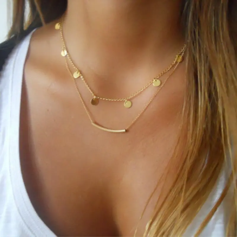 New Layered Necklace Bohemia Gold Silver Tassel Blue Beads Feather Pendant Multi Layer Necklaces For Women Collier Boho Jewelry 1
