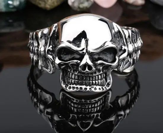 Punk Cool Men's 316L Stainless Steel Huge Heavy Skeleton Skull Bangle Gothic Mens Biker Rocker Punk Bracelet Bangle Cuff Jewelry 1